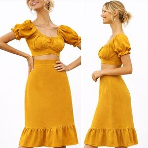 Amazon Essentials Mustard Yellow Maxi Skirt with Ruffle Hem